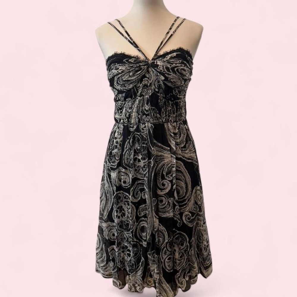 NWT Adrianna Papell Black & White Paisley Swirl Midi Dress Strappy Detail 10